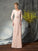Hand-Made Chiffon Sleeves Flower Long V-neck 3/4 Mother Sheath/Column of the Bride Dresses
