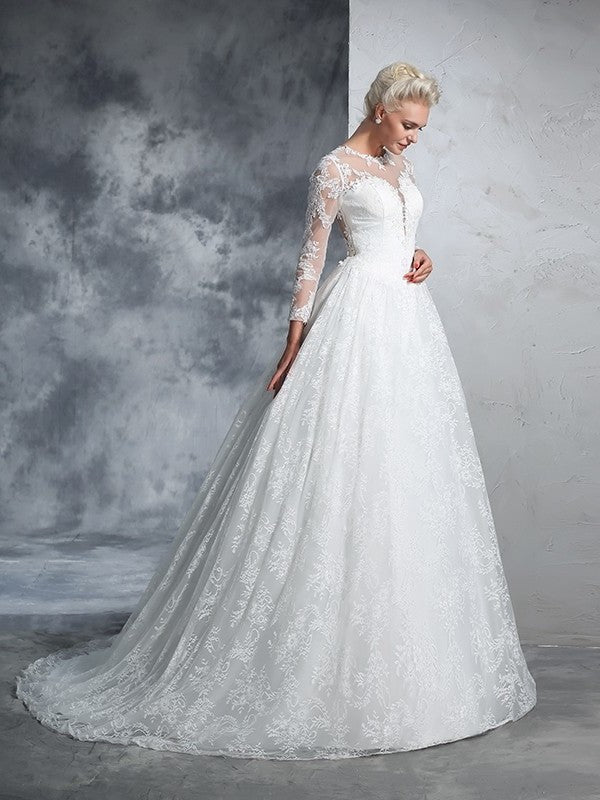 Long Long Sleeves Jewel Ball Lace Gown Lace Wedding Dresses