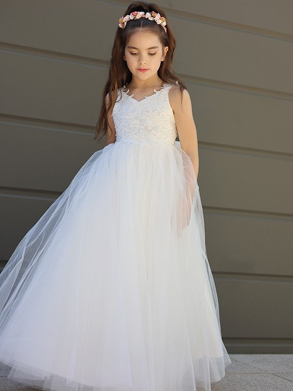 Sweetheart Tulle Sleeveless Floor-Length A-Line/Princess Bowknot Flower Girl Dresses