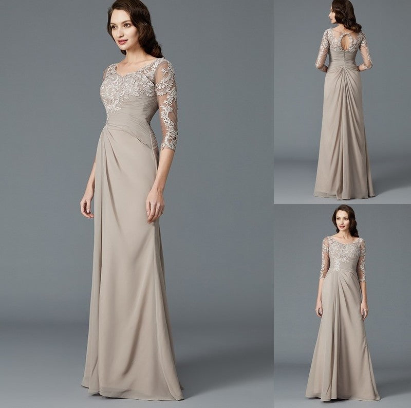 Scoop Applique 1/2 of A-Line/Princess Floor-Length Chiffon Mother Sleeves the Bride Dresses