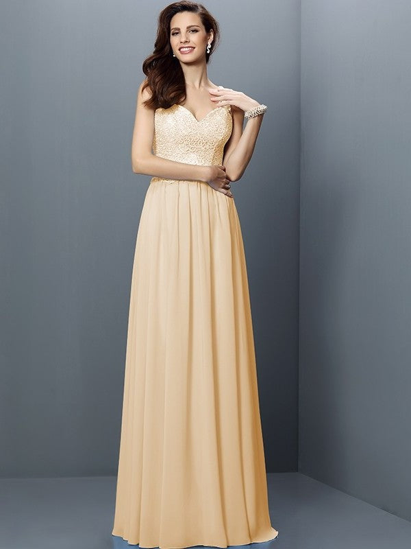 Lace Long Sleeveless V-neck A-Line/Princess Chiffon Bridesmaid Dresses