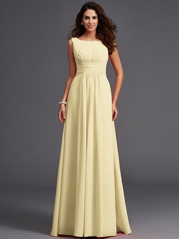 Long Sleeveless Scoop Ruffles A-Line/Princess Chiffon Bridesmaid Dresses