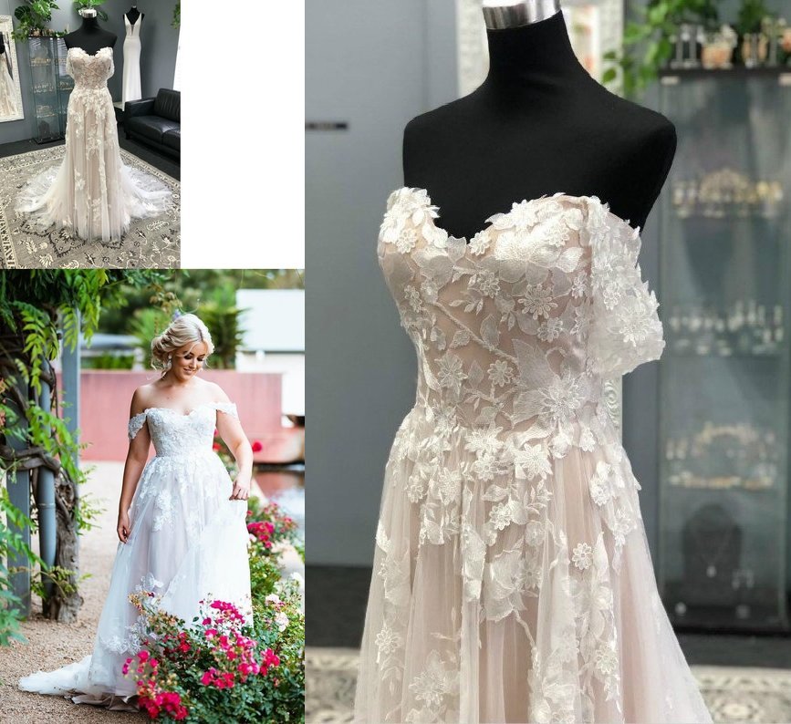 Tulle Applique A-Line/Princess Sleeveless Off-the-Shoulder Sweep/Brush Train Wedding Dresses