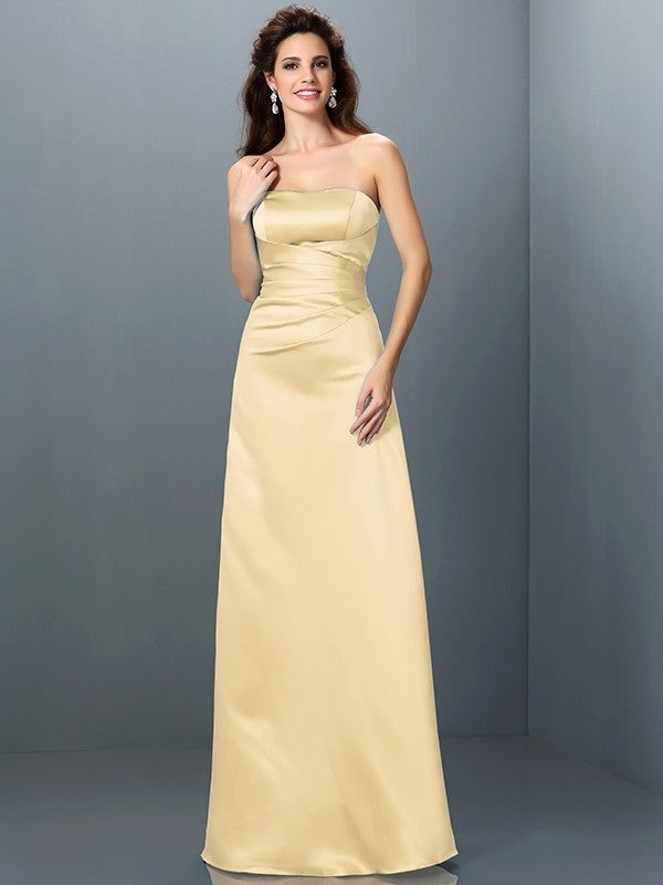 Long Sleeveless Strapless A-Line/Princess Satin Bridesmaid Dresses