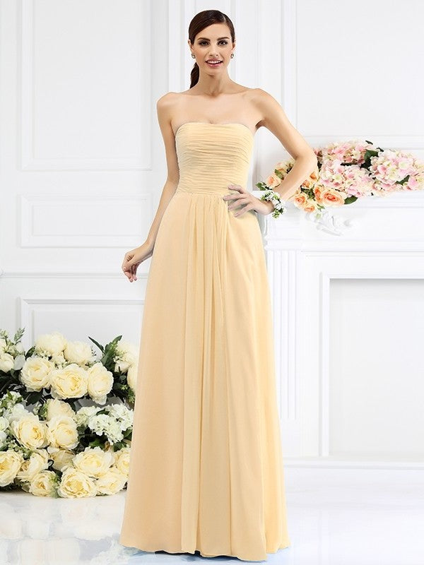 Strapless Long Sleeveless Pleats A-Line/Princess Chiffon Bridesmaid Dresses