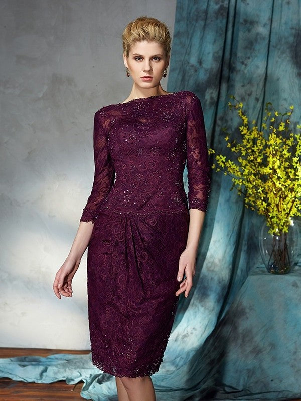 Mother 3/4 Lace of Short Bateau Lace Sleeves Sheath/Column the Bride Dresses