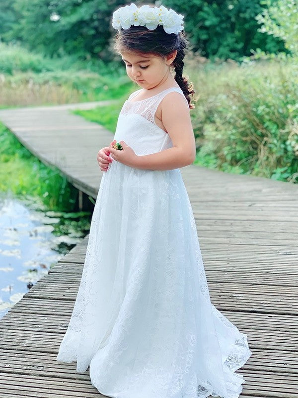 Scoop Ruffles Lace Sleeveless A-Line/Princess Ankle-Length Flower Girl Dresses