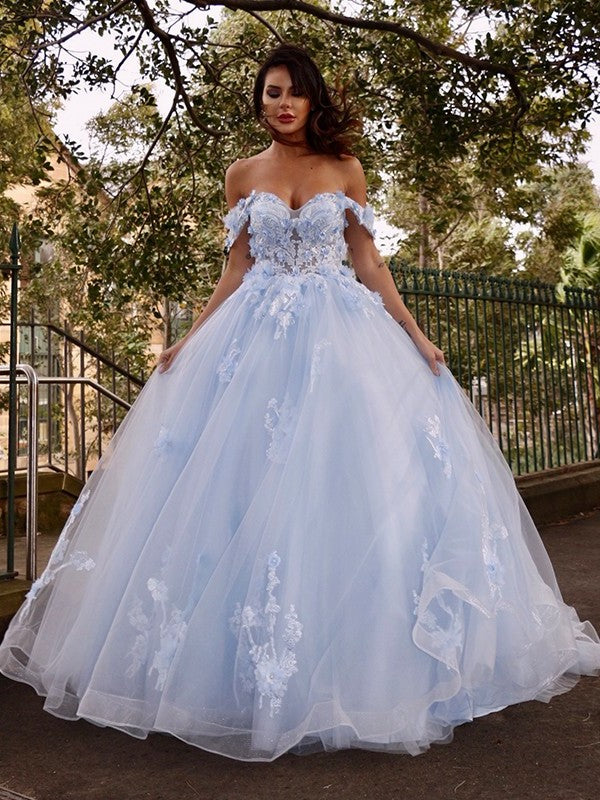 Tulle Ball Applique Gown Off-the-Shoulder Sleeveless Sweep/Brush Train Dresses