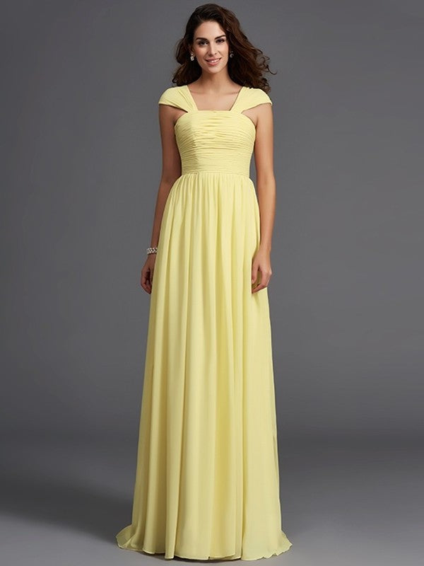 Ruffles Straps Long Sleeveless A-Line/Princess Chiffon Bridesmaid Dresses