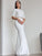 Scoop Crepe 1/2 Sheath/Column Sweep/Brush Sleeves Stretch Ruched Train Wedding Dresses