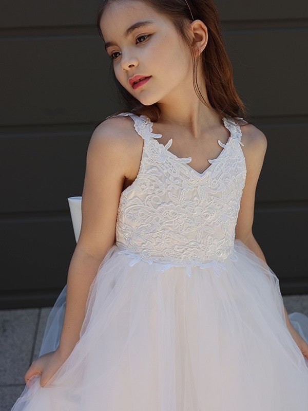 Sweetheart Tulle Sleeveless Floor-Length A-Line/Princess Bowknot Flower Girl Dresses