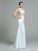 Applique Sheath/Column Jewel Sleeveless Long Satin Dresses
