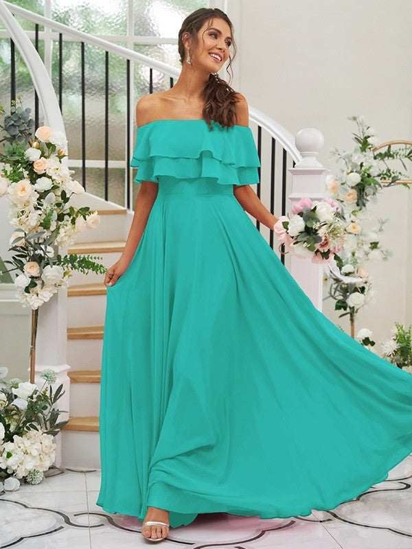Sleeveless Ruffles Chiffon Off-the-Shoulder A-Line/Princess Floor-Length Bridesmaid Dresses