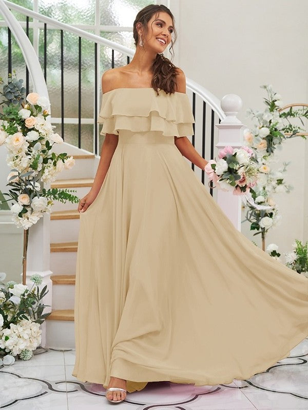 Sleeveless Ruffles Chiffon Off-the-Shoulder A-Line/Princess Floor-Length Bridesmaid Dresses