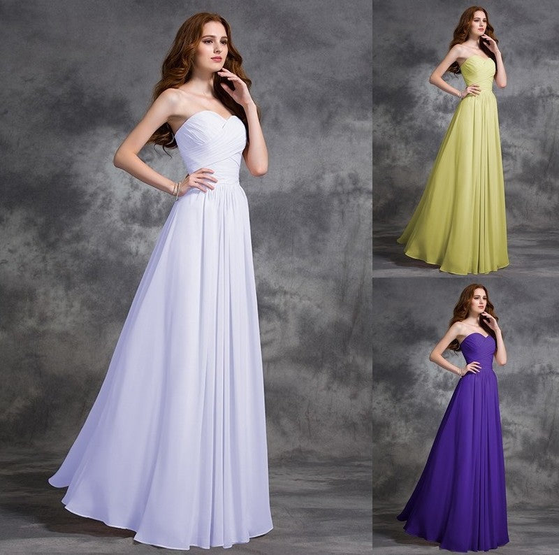 Sweetheart Long Sleeveless Ruched A-line/Princess Chiffon Bridesmaid Dresses