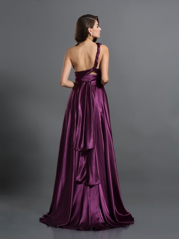 Long Silk Pleats Sleeveless A-Line/Princess like Satin Bridesmaid Dresses