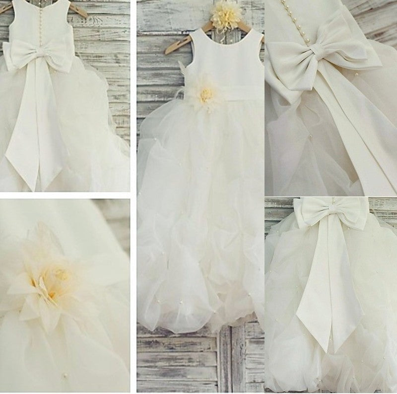 Scoop Hand-made Flower Sleeveless Gown Floor-Length Organza Ball Flower Girl Dresses