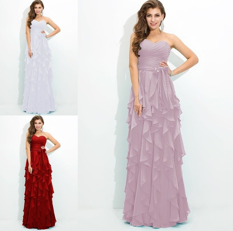 Layers A-Line/Princess Long Sleeveless Sweetheart Chiffon Bridesmaid Dresses
