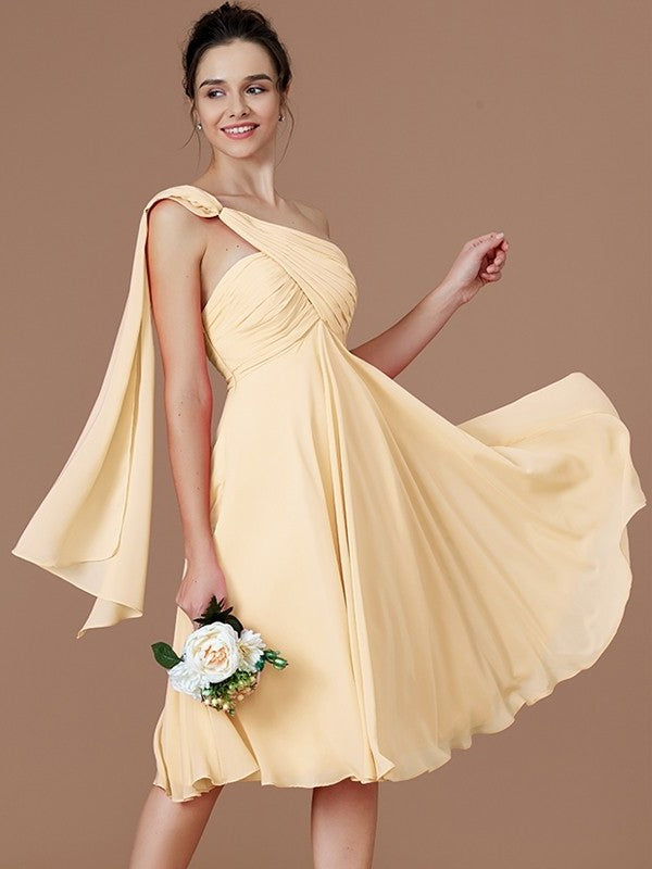 A-Line/Princess Ruched One-Shoulder Sleeveless Short/Mini Chiffon Bridesmaid Dresses
