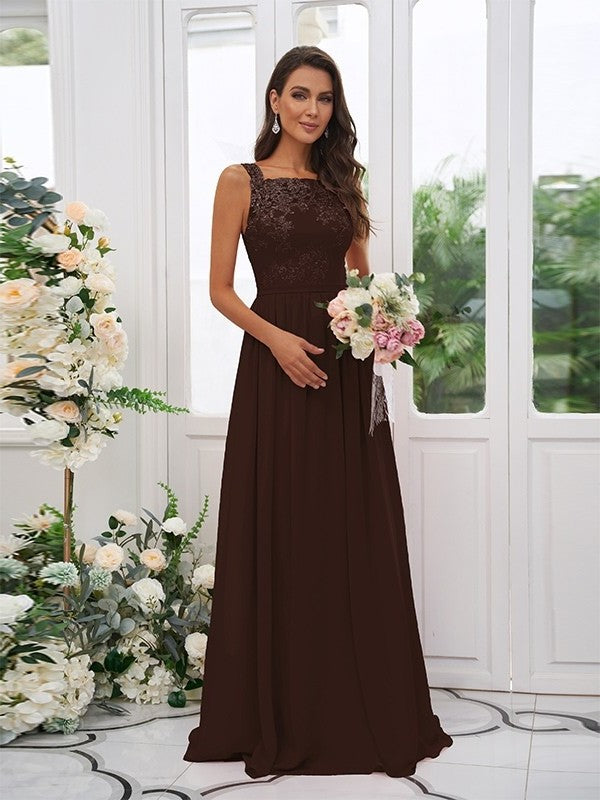 Applique Square Sleeveless A-Line/Princess Chiffon Floor-Length Bridesmaid Dresses