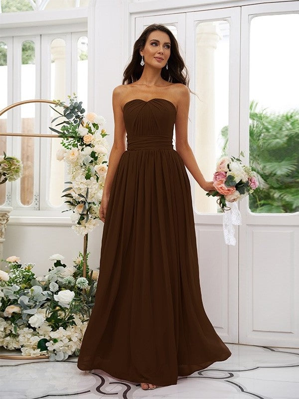 Chiffon A-Line/Princess Ruffles Strapless Sleeveless Floor-Length Bridesmaid Dresses