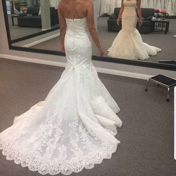 White lace sweetheart sequins mermaid floor length prom dress Wedding Dresses JS380