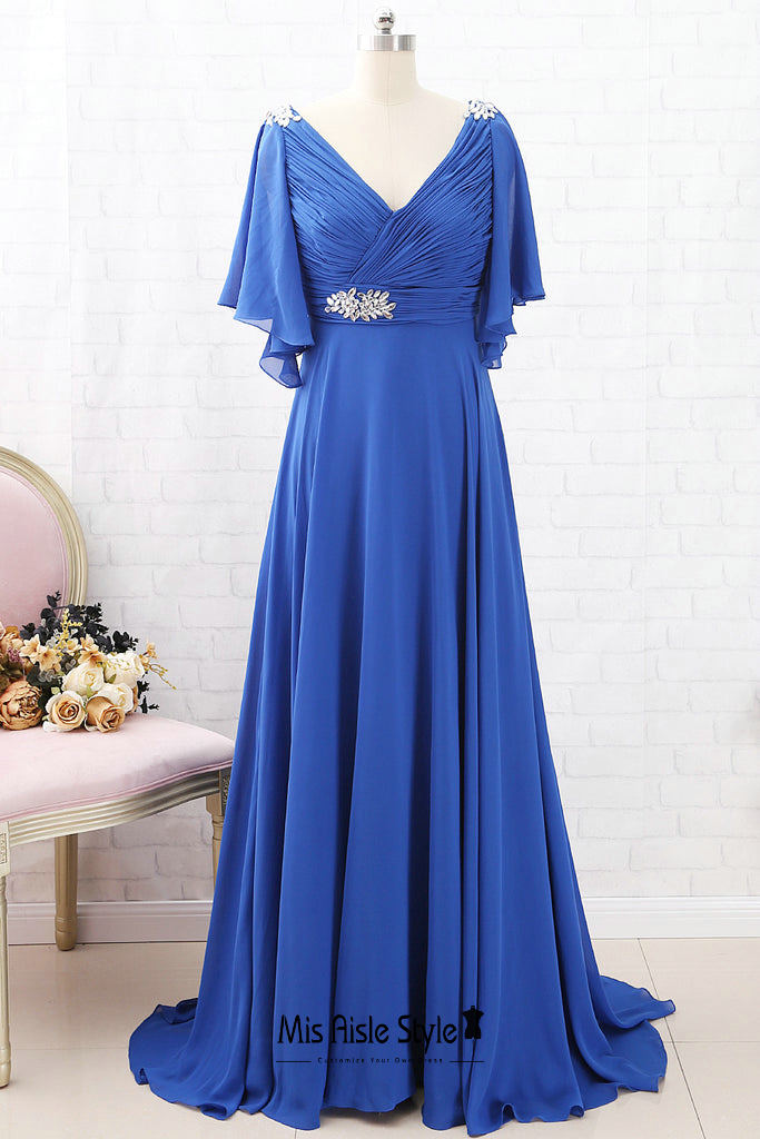 Boho Sleeve Blue Mother of The Bride Dress