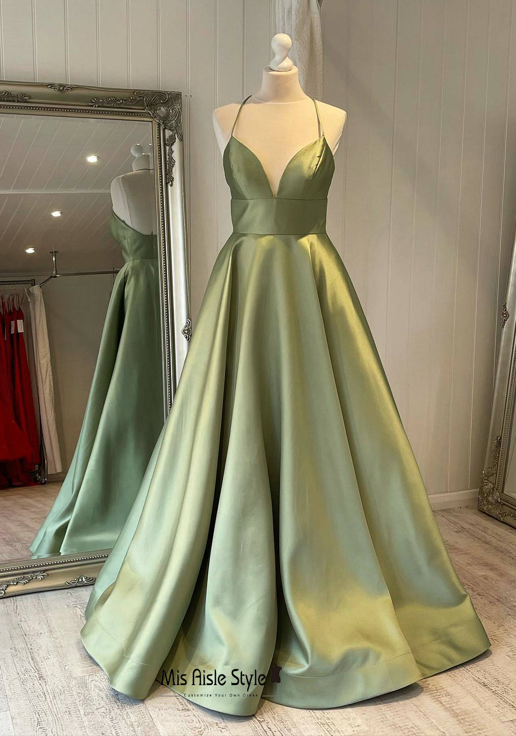 Long Sage Green Prom Dress