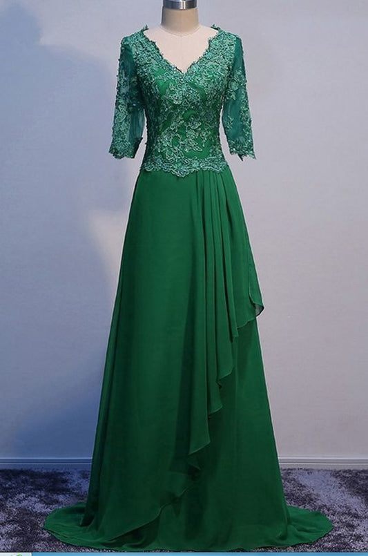 Long Sleeve Green Mother of The Bride Dress