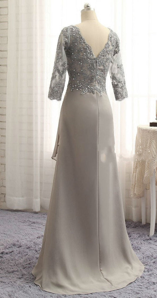Modest Long Sleeve Silver Mother of the Bride Dress