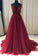 Handmade Beaded Burgundy V-back Prom Dress