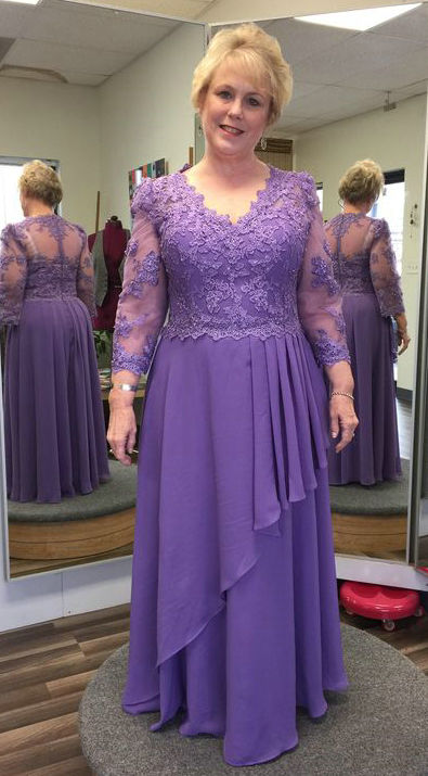 Plus Size Long Sleeve Purple Mother of The Bride Dress